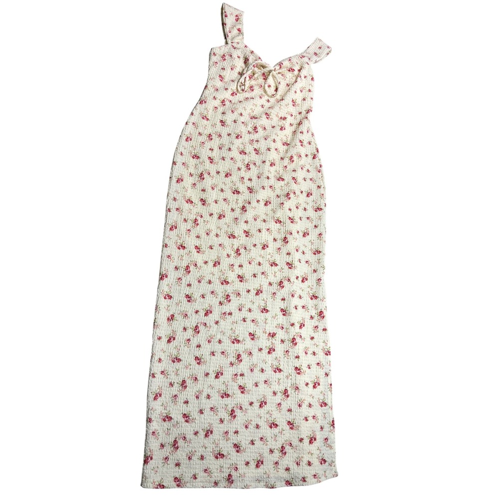 See You Monday Floral Midi Dress Women's M Cream Rose Tie Front Cottagecore